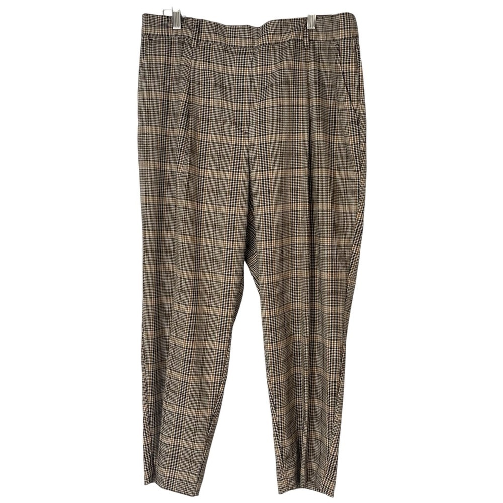 NWT Ann Taylor Loft XL Brown Plaid Pleated Pull-On Tapered Cropped Pants